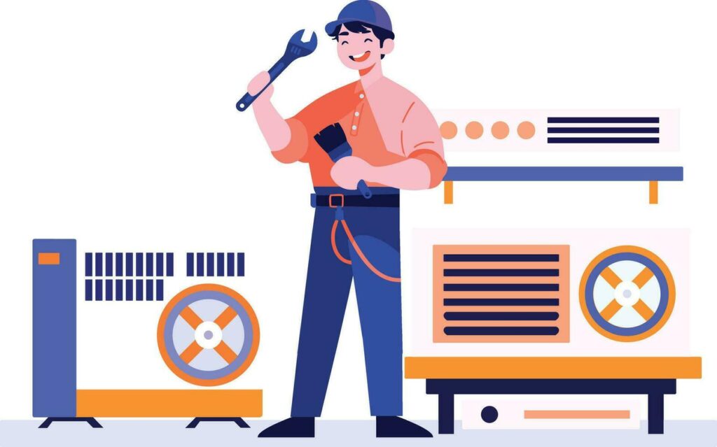 hand drawn air conditioner repair technician in flat style vector